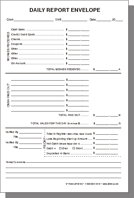 general daily report envelope 10144 six inch wide by nine high