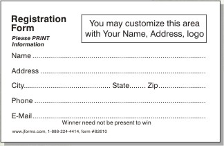 registration form 82610 four and one quarter inch wide by three and five eighths inch high